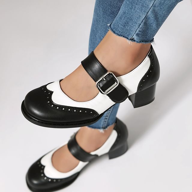 Cinnabelle-Wingtip Block Heel Mary Jane Pumps