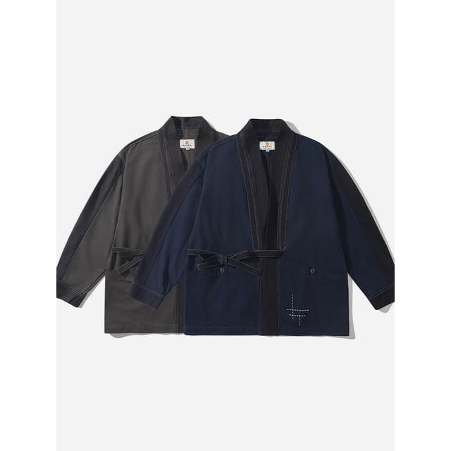 citybae-Asymmetrical Colorblock Kimono Jacket
