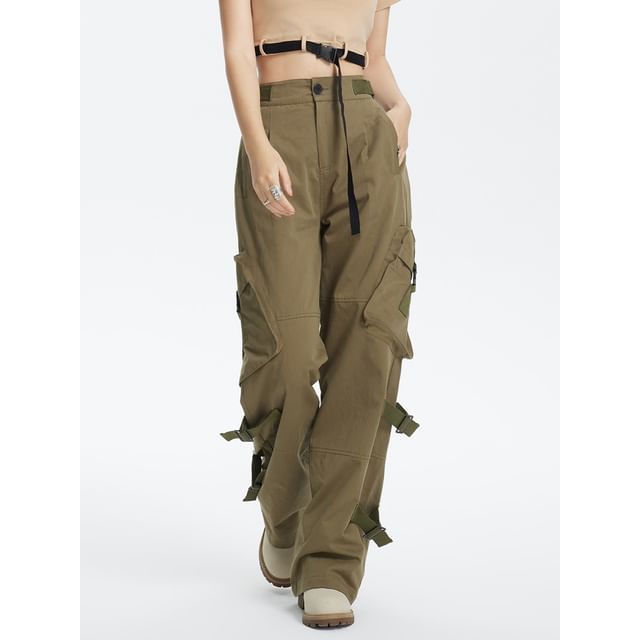 citybae-Buckled-Accent Straight-Cut Cargo Pants