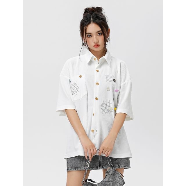 citybae-Button-Accent Short-Sleeve Shirt