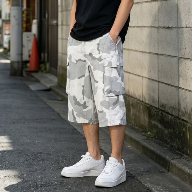 citybae-Camouflage Cargo Jorts