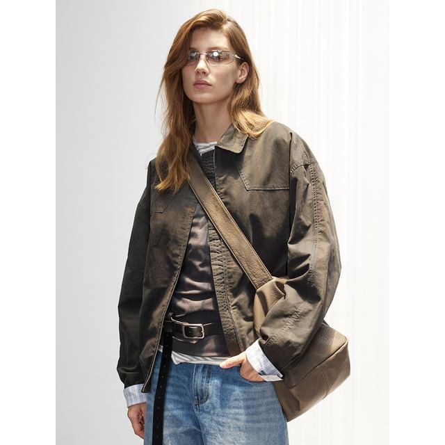 citybae-Checker-Lined Polo Jacket