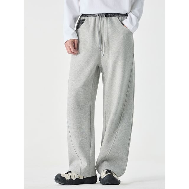 citybae-Checker-Panel Drawstring Wide-Leg Sweatpants
