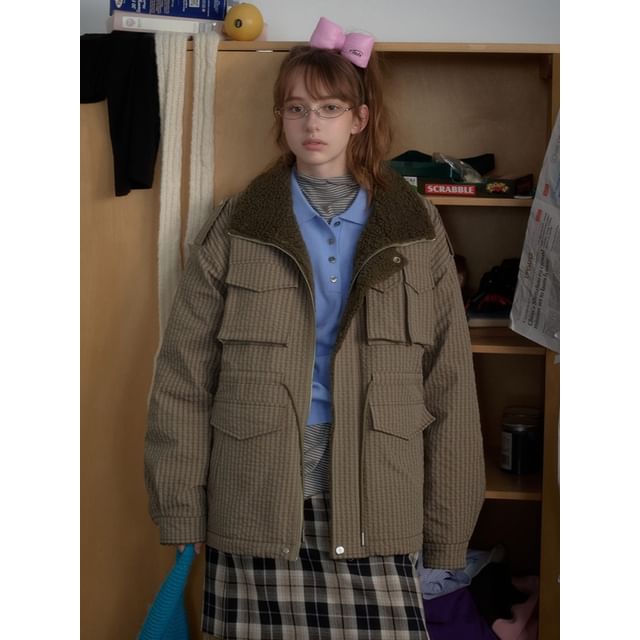 citybae-Checkered Hunter Jacket with Fleece-Trim