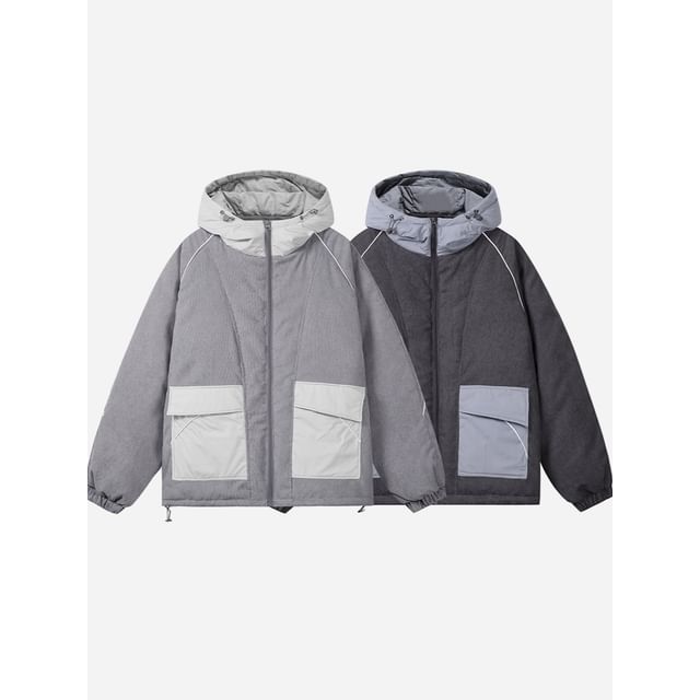 citybae-Colorblock Hooded Parka