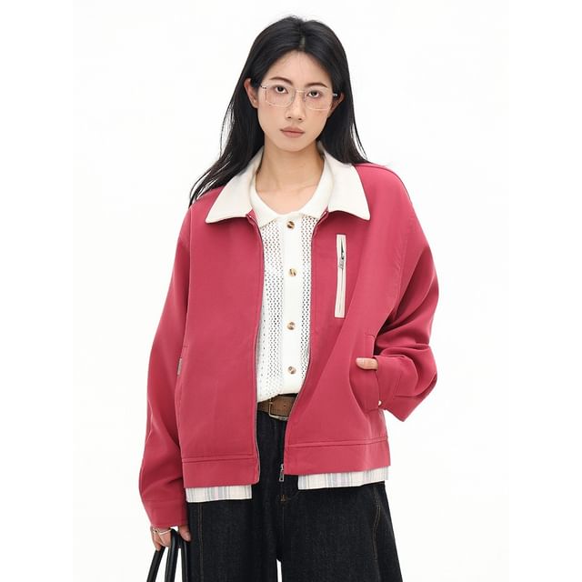 citybae-Colorblock Polo Jacket