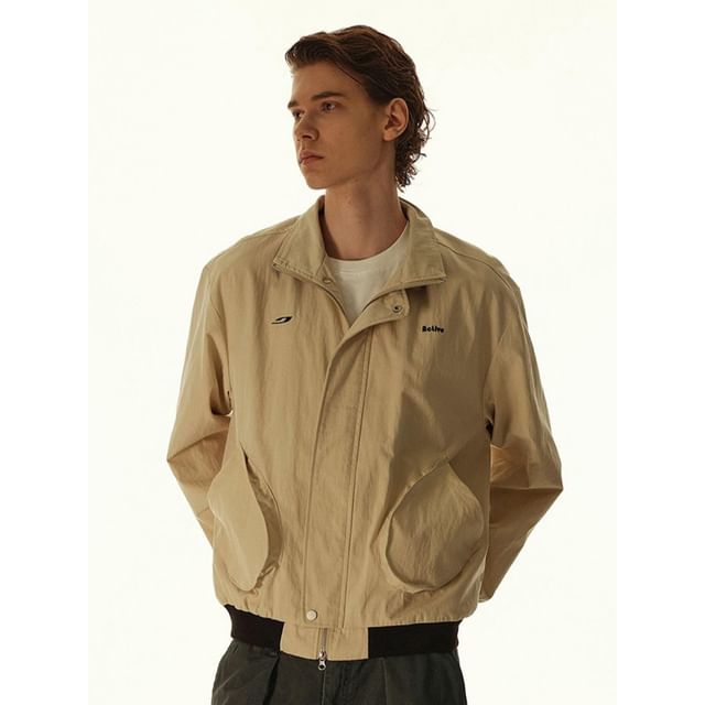 citybae-Colorblock Stand-Collar Jacket