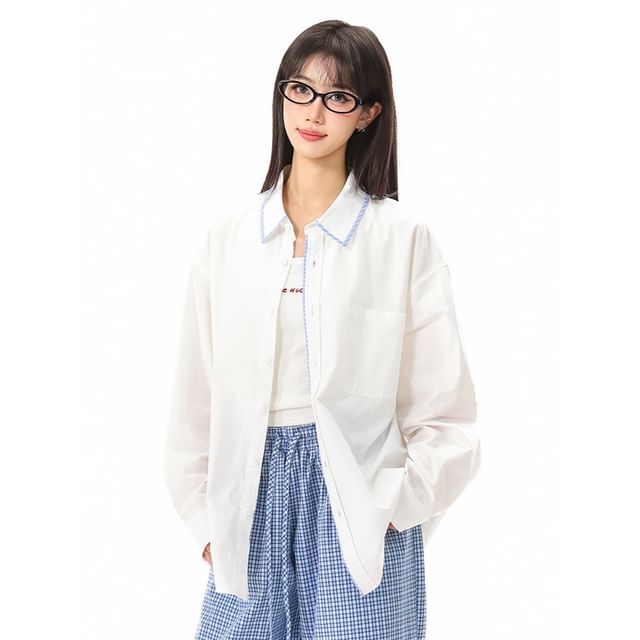 citybae-Contrasted Long-Sleeve Over Shirt