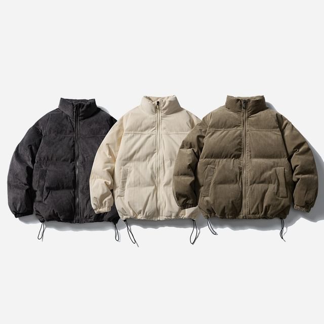 citybae-Corduroy Stand-Collar Padded Parka