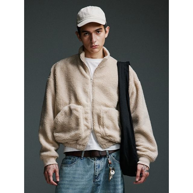 citybae-Cropped Stand-Collar Fleece Jacket