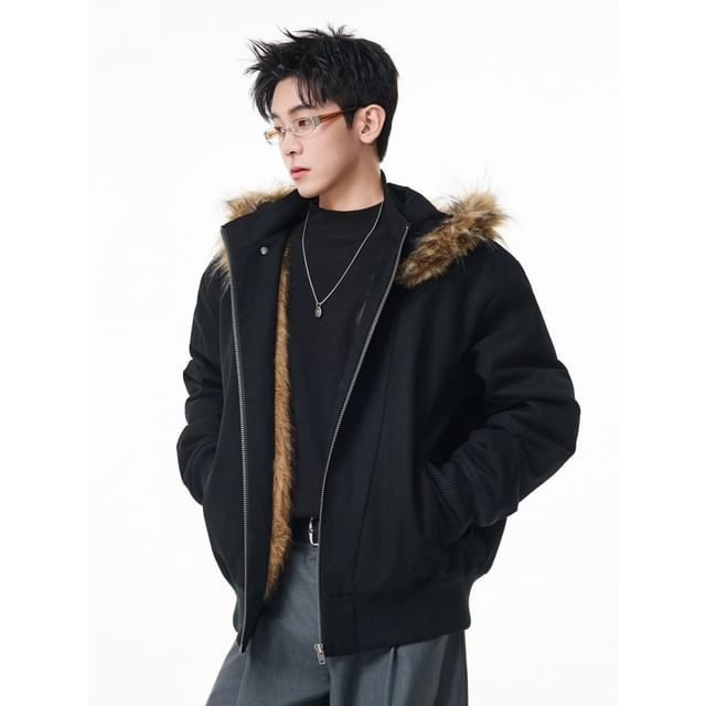 citybae-Detachable Fleece-Lined Stand Coat