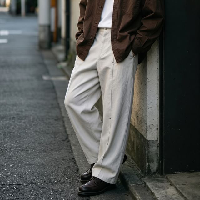 citybae-Details Herringbone Straight-Cut Relaxed Pants