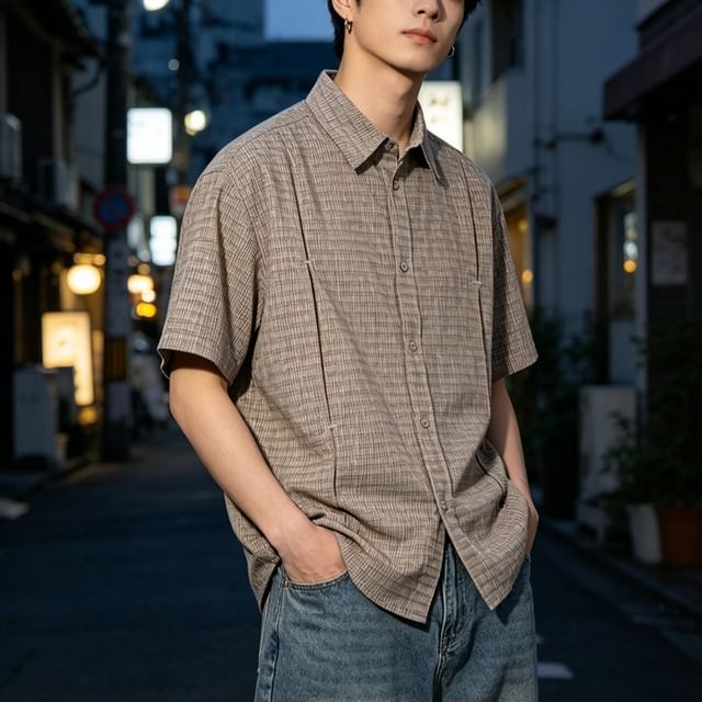 citybae-Details Oversized Checker Shirt