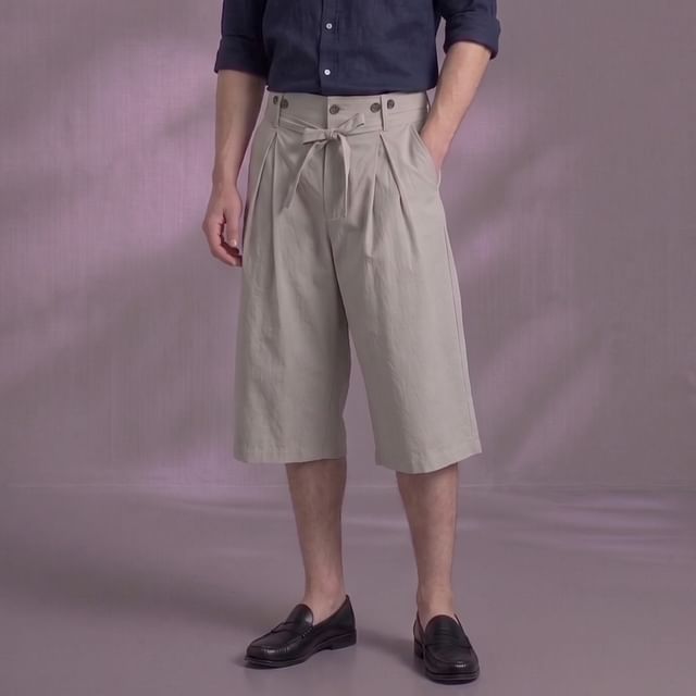 citybae-Drawstring-Waist Pleated Loose Jorts with Sash