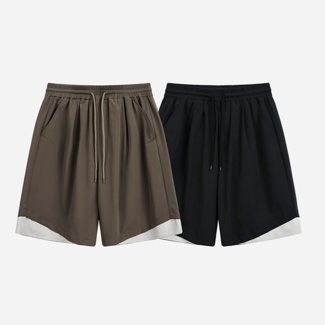 citybae-Drawstring Waist Two Tone Panel Shorts