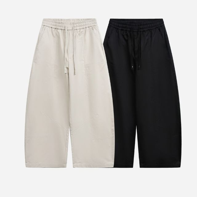 citybae-Elastic Waist Plain Baggy Pants