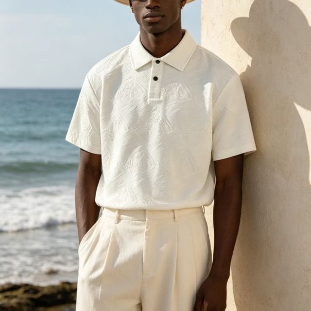 citybae-Embossed Loose Polo Shirt