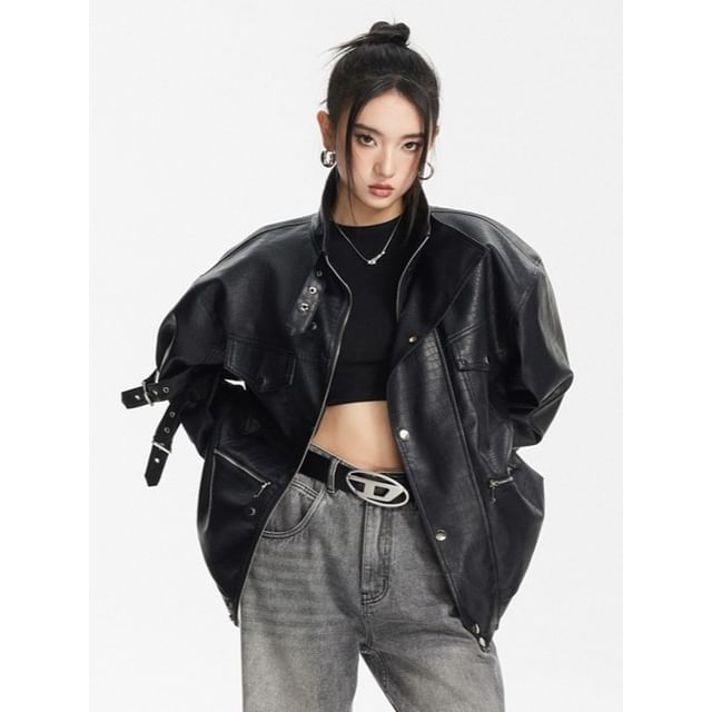 citybae-Faux-Leather Biker Jacket
