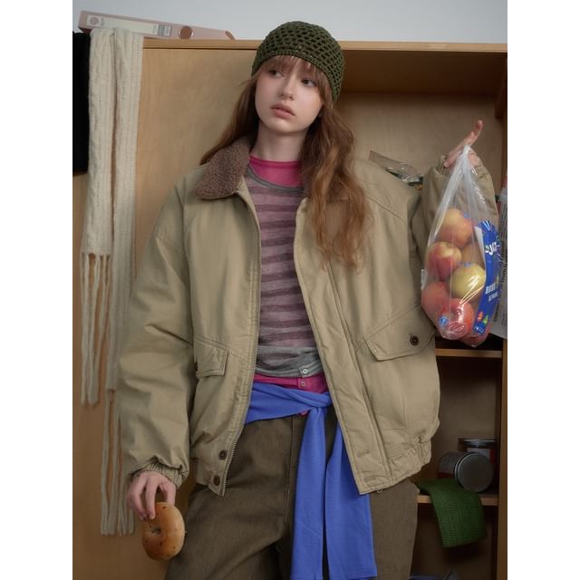 citybae-Fleece-Collar Padded Worker Jacket