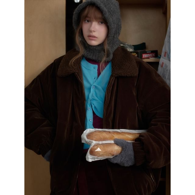 citybae-Fleece-Collar Velvet Jacket