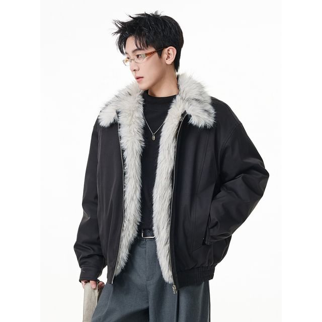 citybae-Furry-Lined Stand-Collar Jacket