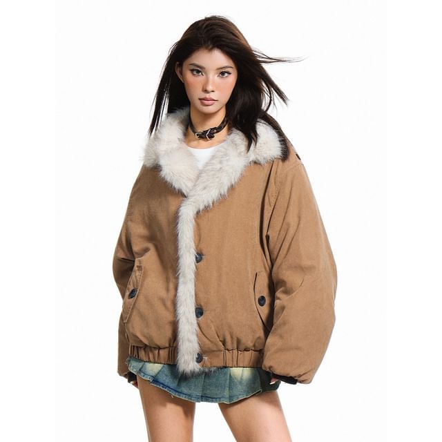 citybae-Furry-Trim Padded Jacket