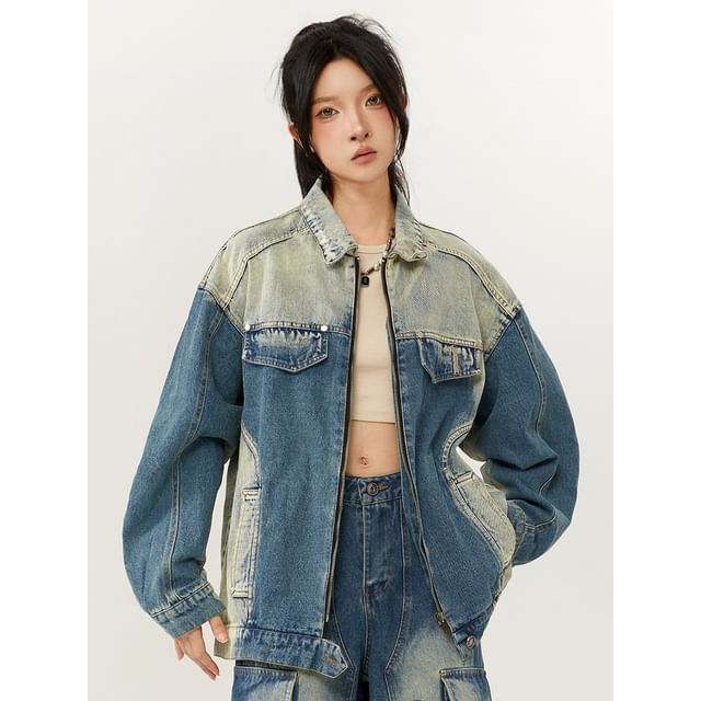 citybae-Heavyweight Washed Denim Jacket
