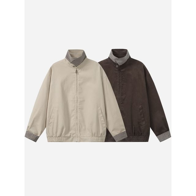 citybae-Houndstooth-Trim Corduroy Jacket