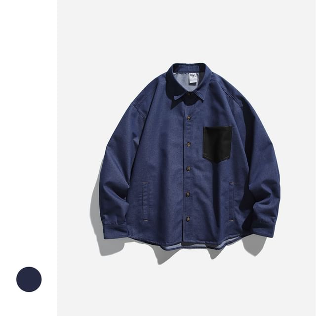 citybae-Leather-Pocket Denim Shirt