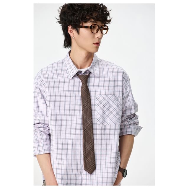 citybae-Long-Sleeve Collared Plaid Button Up Shirt