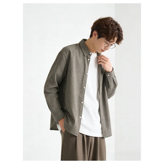 citybae-Long-Sleeve Collared Plaid Button Up Shirt