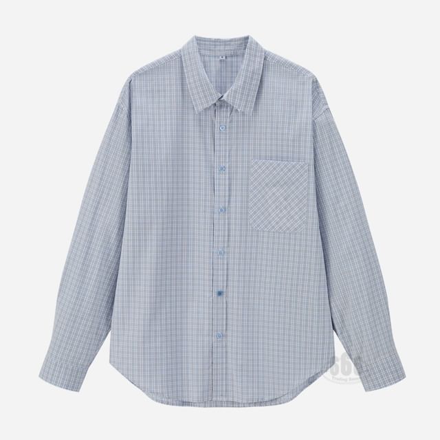citybae-Long Sleeve Collared Plaid Shirt