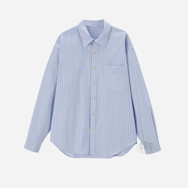 citybae-Long Sleeve Collared Striped Shirt