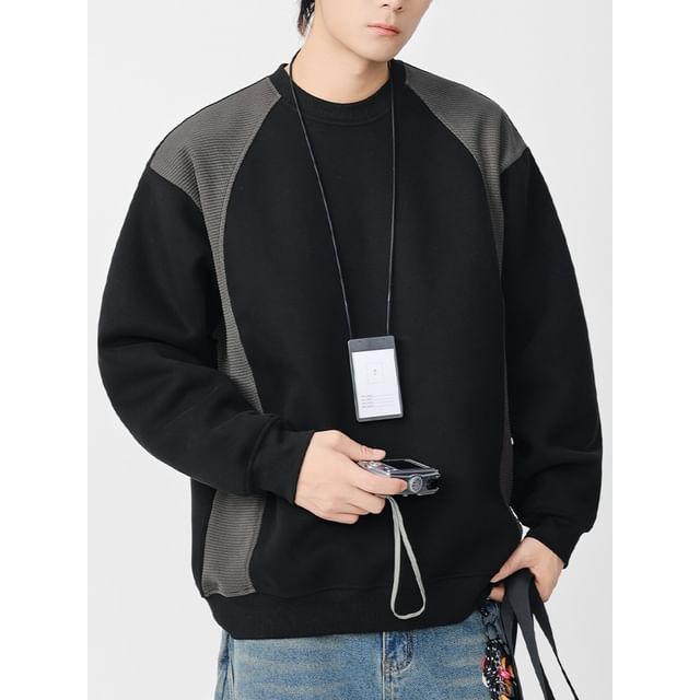 citybae-Long-Sleeve Crew Neck Two-Tone Sweatshirt