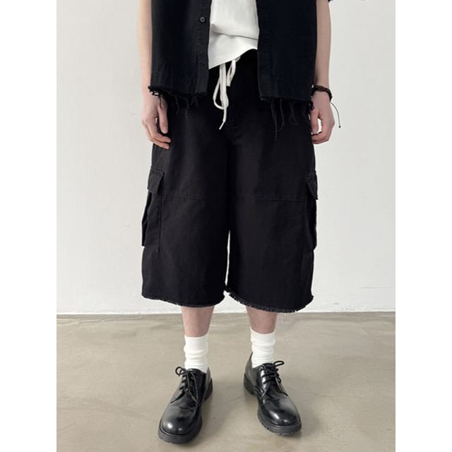 citybae-Mid Rise Plain Cargo Jorts
