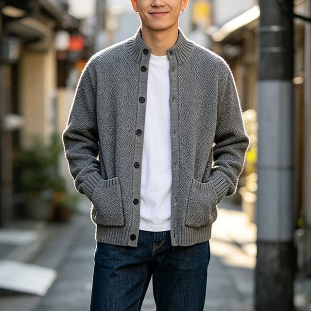 citybae-Mock-Neck Knit Cardigan