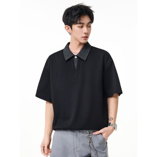 citybae-Mock Two-Piece Loose Polo Shirt