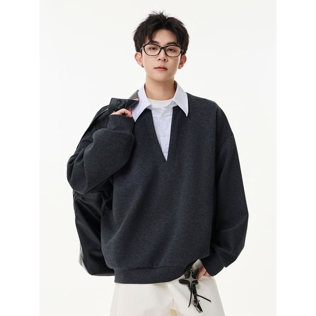 citybae-Mock Two-Piece Loose Sweatshirt