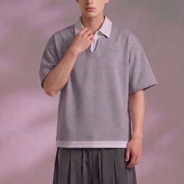 citybae-Mock Two-Piece Polo Shirt