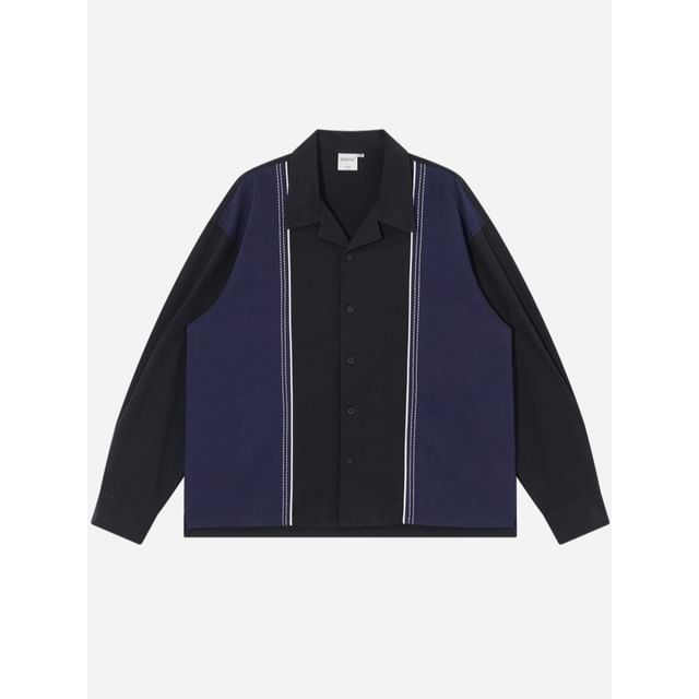 citybae-Open-Placket Colorblock Shirt