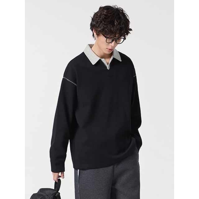citybae-Oversized Colorblock Polo Sweatshirt