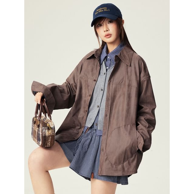 citybae-Oversized Faux-Leather Shirt Jacket