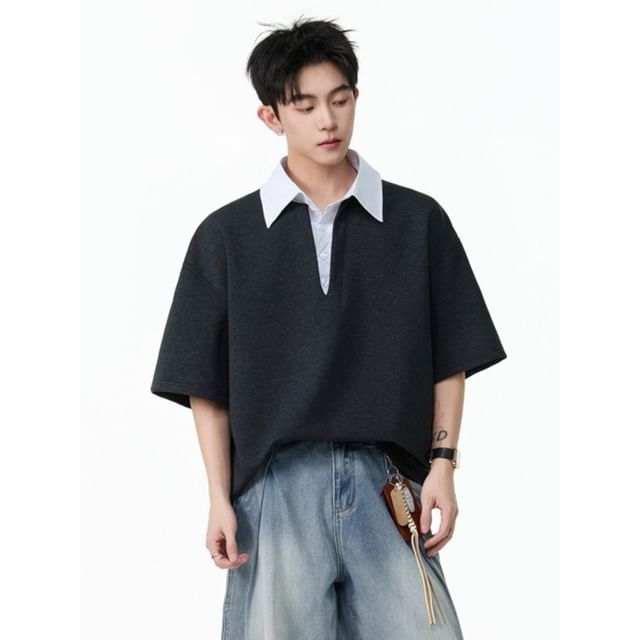 citybae-Oversized Mock Two-Piece Polo Shirt