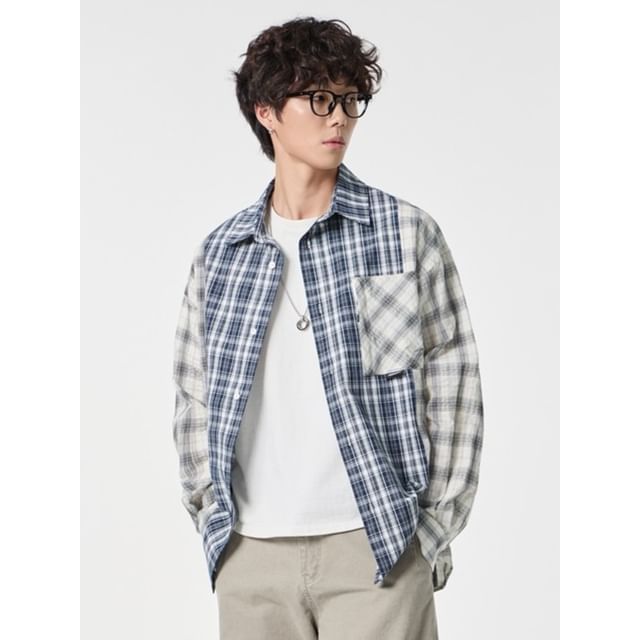 citybae-Oversized Patchwork Plaid Shirt