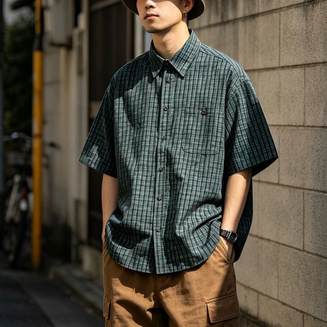 citybae-Oversized Plaid Shirt with Pocket