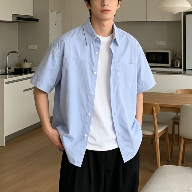 citybae-Oversized Plain Shirt with Pocket
