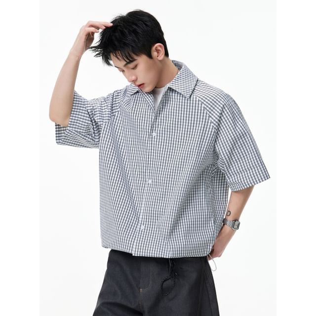 citybae-Oversized Raglan-Sleeve Checker Shirt