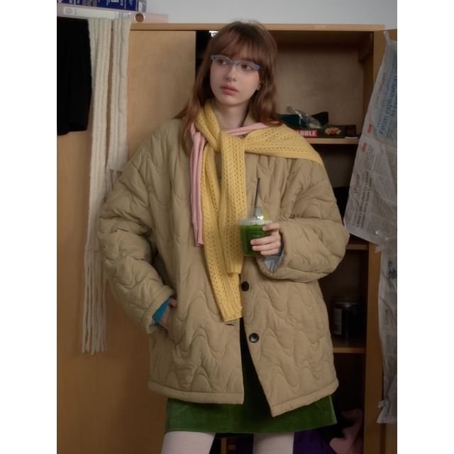 citybae-Oversized Stand-Collar Quilted Jacket