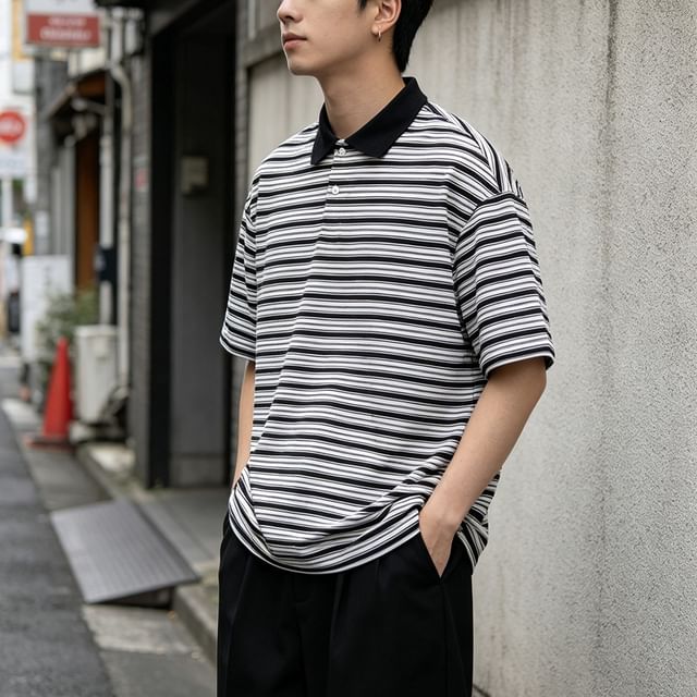 citybae-Oversized Striped Polo Shirt