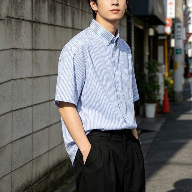 citybae-Oversized Striped Shirt with Pocket